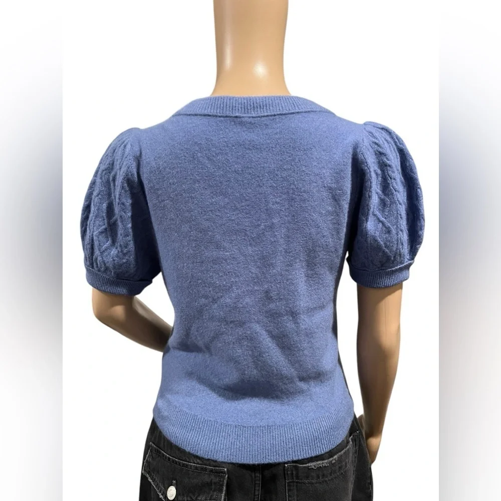 Free People Shirt Womens Annabel 100% Cashmere V Neck Indigo Blue Size Small - Picture 4 of 10